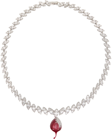 Ottolinger Silver Crystal Pink Dip Necklace in fuchsia
