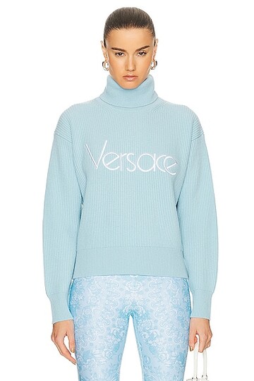 versace 90's embroidered knit sweater in baby blue