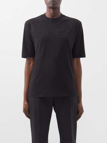 moncler - logo-embroidered cotton-jersey t-shirt - womens - black