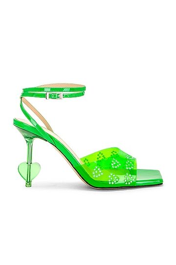mach & mach heart embellished square toe sandals in green