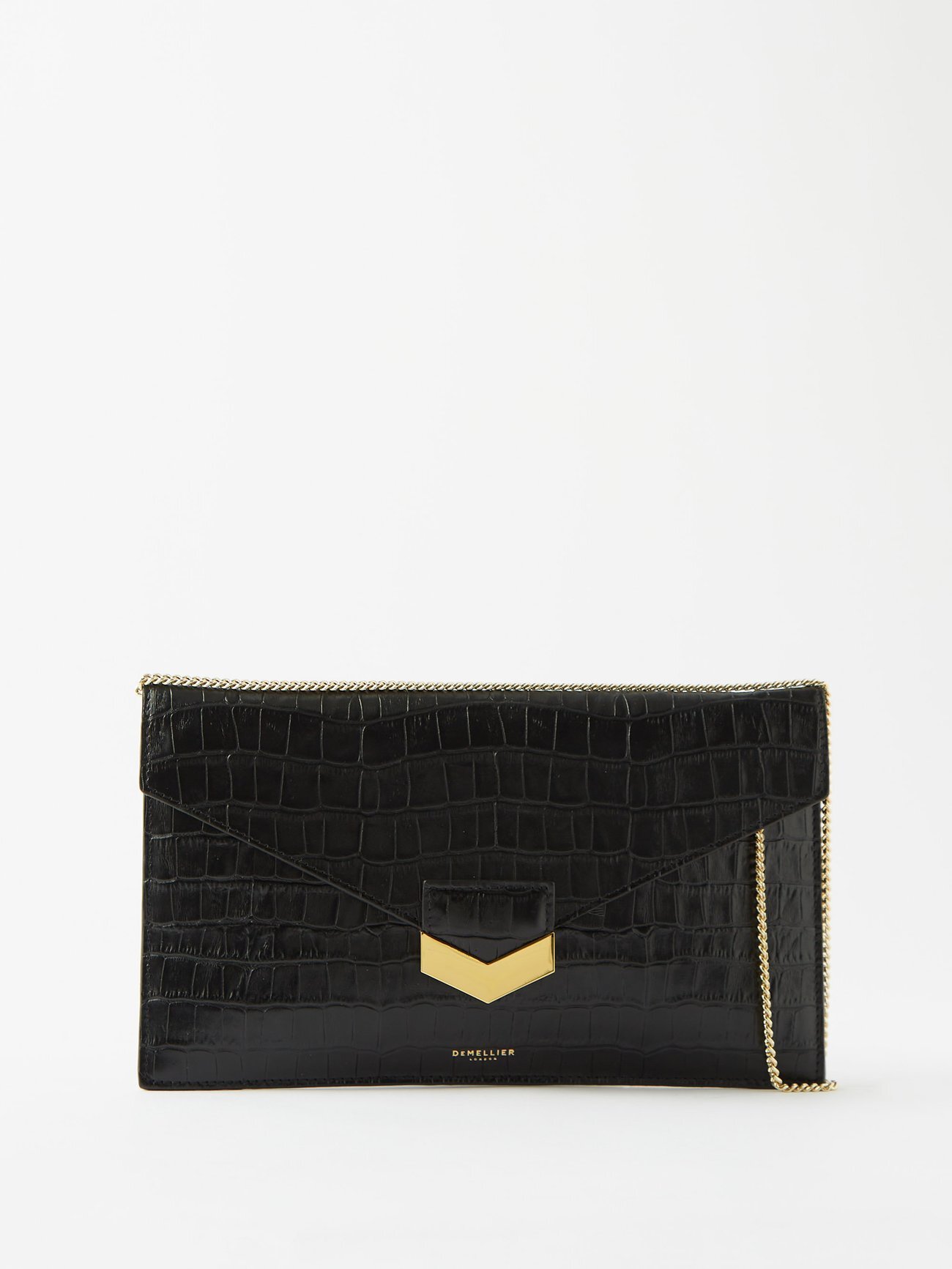 Demellier - London Croc-effect Leather Clutch Bag - Womens - Black