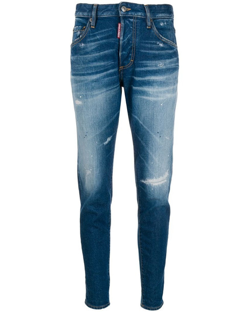 Dsquared2 distressed mid rise jeans in blue