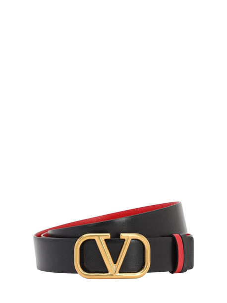 VALENTINO 30mm Reversible Vlogo Leather Belt in black / red