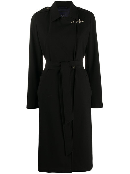 Fay belted wrap-front coat in black