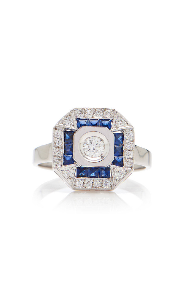 Melis Goral Paris 14K White Gold, Diamond And Sapphire Ring in blue
