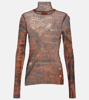 jean paul gaultier x knwls printed mesh high-neck top in brown