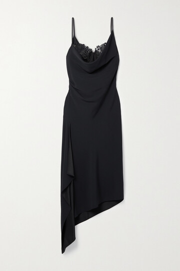 monse - asymmetric corded lace-trimmed cutout satin-crepe dress - black