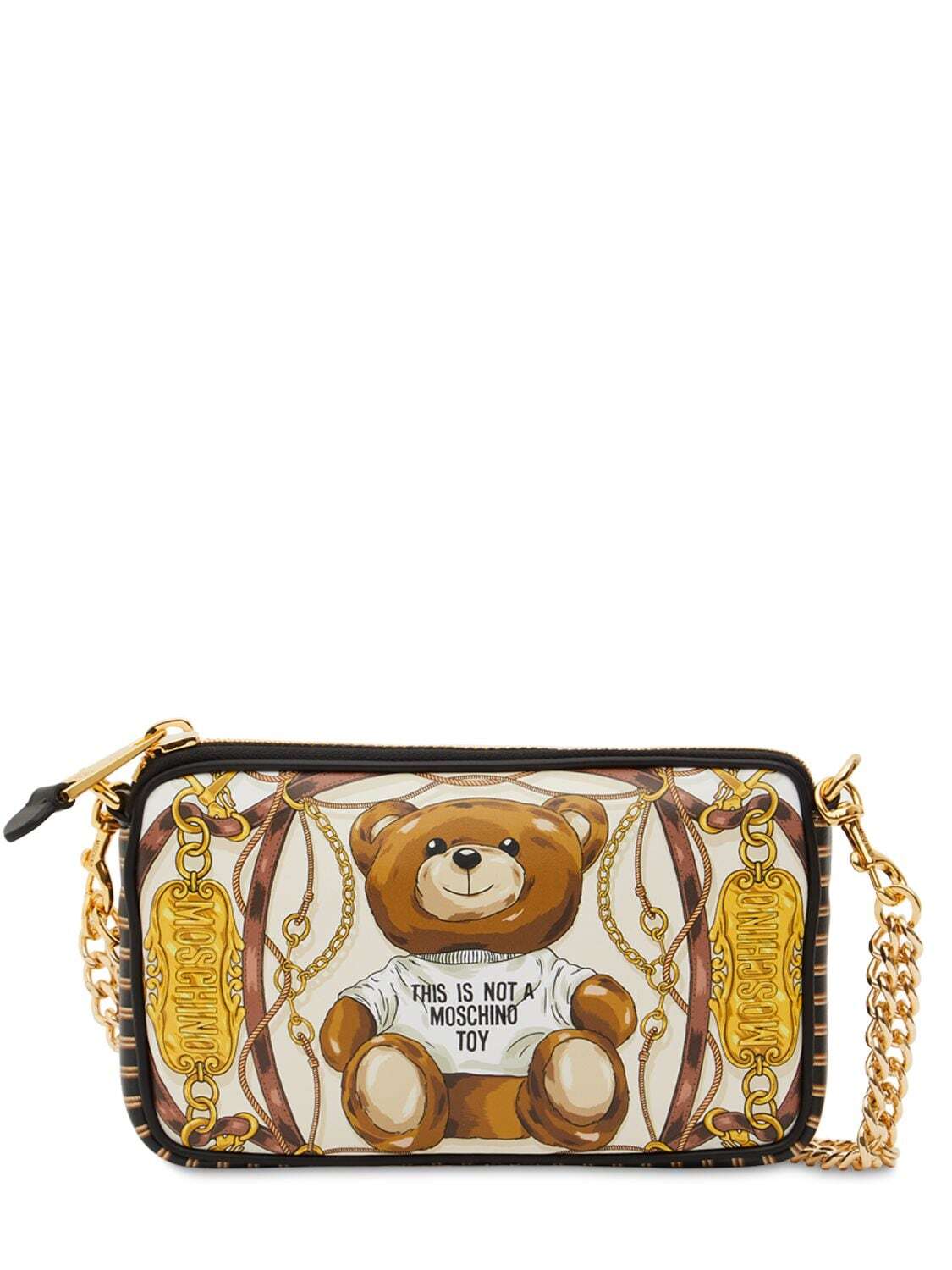 MOSCHINO Teddy Printed Leather Shoulder Bag in ivory / multi