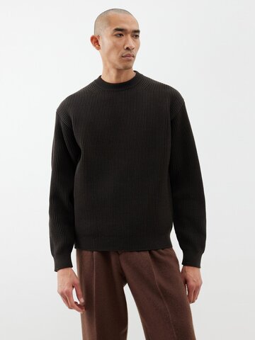 auralee - ribbed merino sweater - mens - dark brown