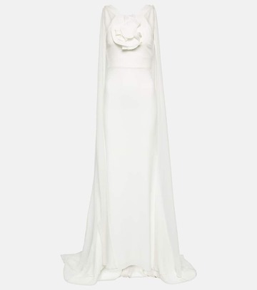 roland mouret caped floral-appliqué gown in white