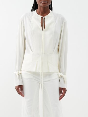 victoria beckham - pleated silk blouse - womens - ivory