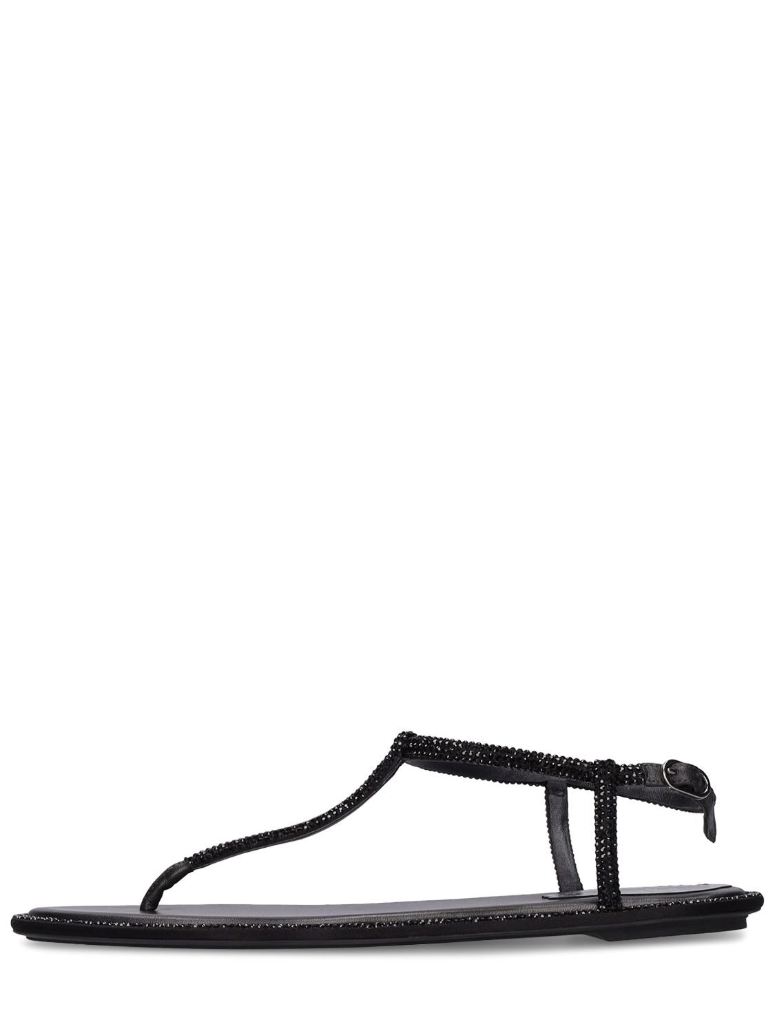 RENÉ CAOVILLA 10mm Embellished Satin Thong Sandals in black