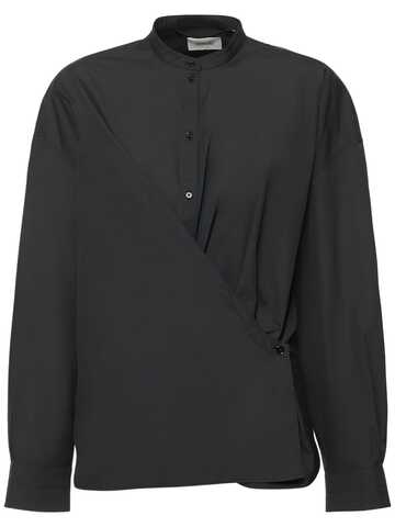 lemaire officer collar twisted cotton shirt in black