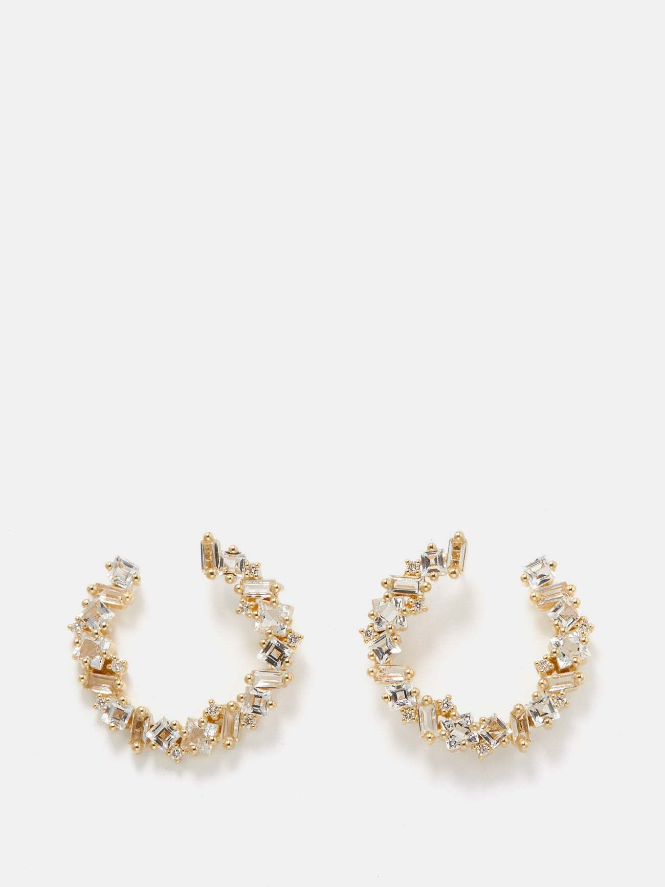Suzanne Kalan - Diamond, Topaz & 14kt Gold Hoop Earrings - Womens - Gold Multi