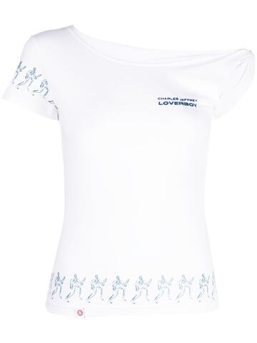 charles jeffrey loverboy embroidered-logo one-shoulder t-shirt - white