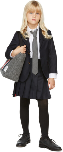 Thom Browne Kids Navy Super 120s Twill Pleated Skirt