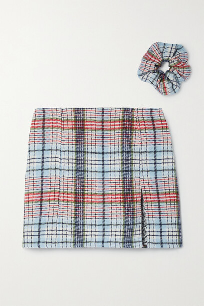 MaisonCléo - + Net Sustain Sophia Checked Wool-flannel Mini Skirt And Hair Tie Set - Blue