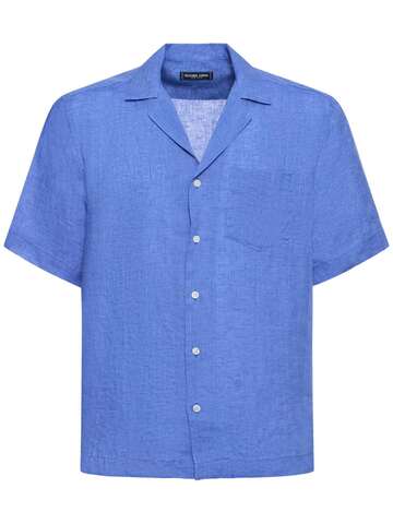frescobol carioca angelo linen bowling shirt in blue