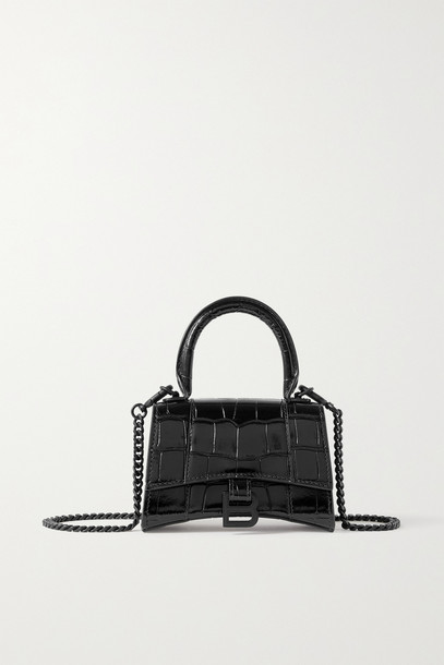 Balenciaga - Hourglass Nano Croc-effect Leather Tote - Black