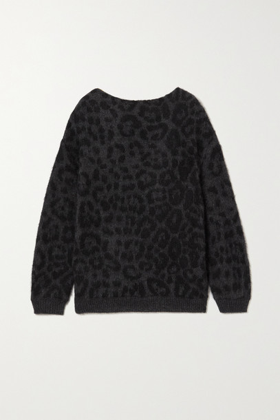 VALENTINO - Off-the-shoulder Mohair-blend Leopard Jacquard-knit Sweater - Gray