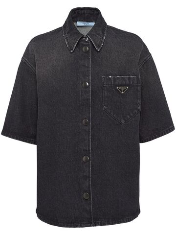 prada logo-plaque short-sleeve shirt - black