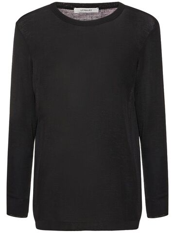 lemaire seamless wool & silk knit t-shirt in black