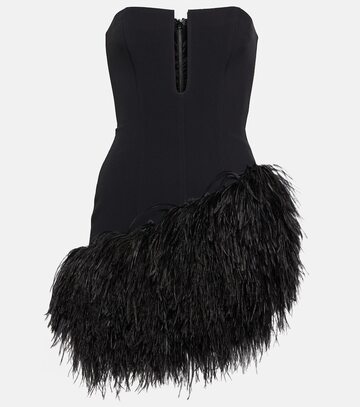 david koma feather-trimmed cady minidress in black