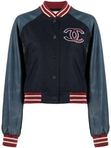 chanel pre-owned 2004 sports line letterman bomber jacket - dark navy, red