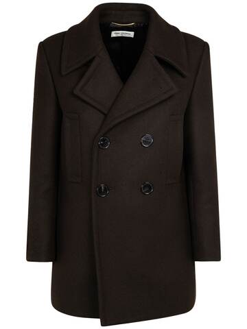 saint laurent wool caban double breasted coat in brown