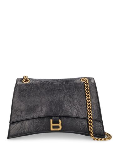 balenciaga medium crush leather shoulder bag in black