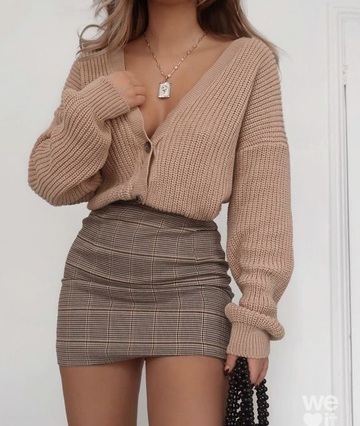 sweater,brown,beige,beige sweater,button up,v neck,deep v,long sleeves,knitted sweater