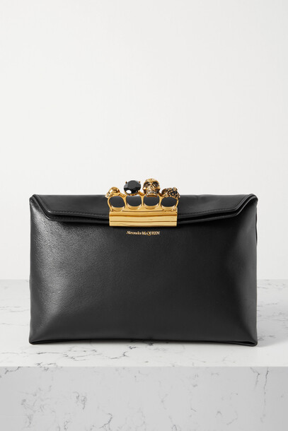 Alexander McQueen - Four Ring Embellished Leather Pouch - Black