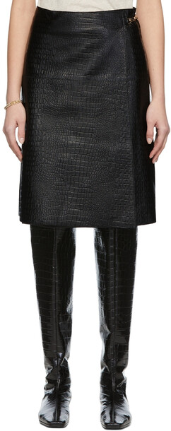 Totême Brown Croc Leather Double Clasp Skirt in black