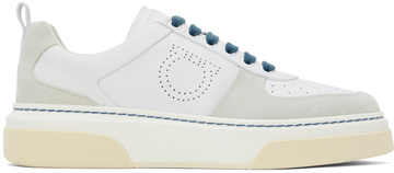 ferragamo white leather sneakers in grey / bianco