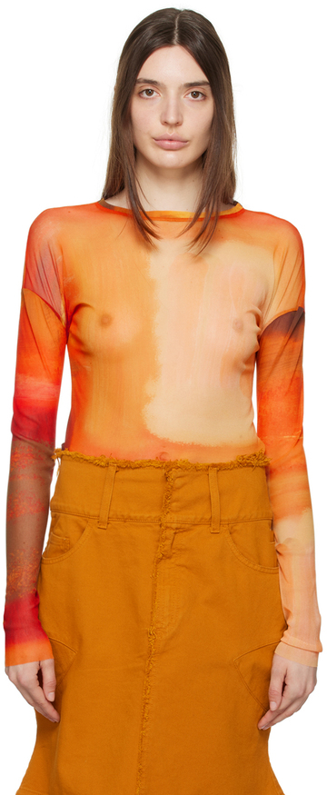 paula canovas del vas orange semi-sheer long sleeve t-shirt