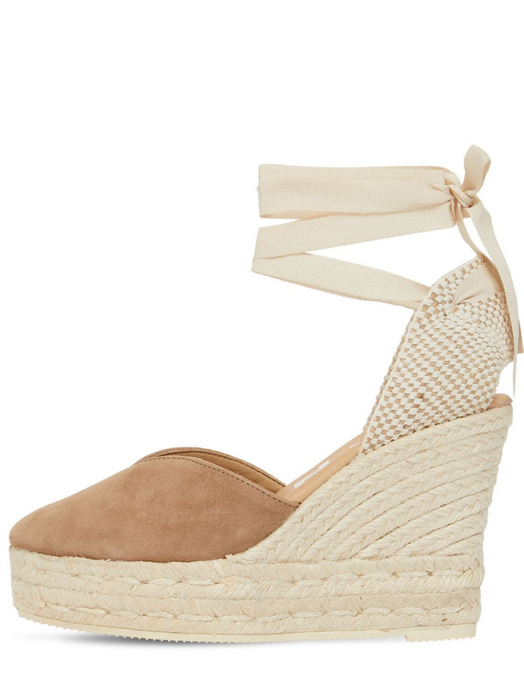 MANEBÌ 110mm Suede Espadrille Wedges in taupe