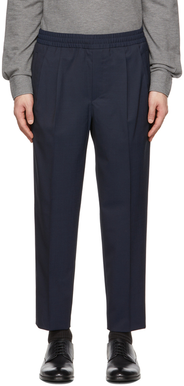 zegna navy wool trousers in blue