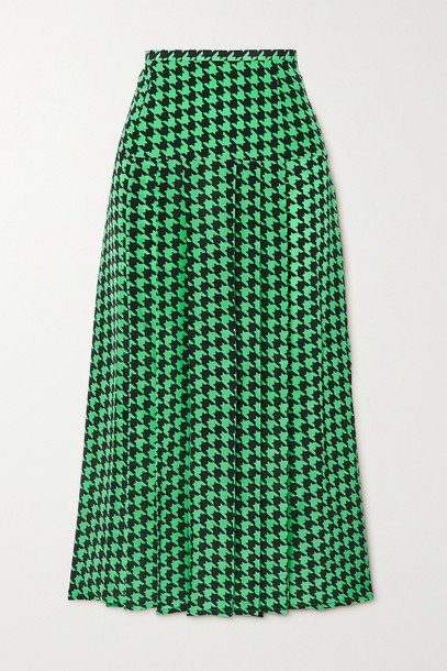 RIXO - Nancy Pleated Houndstooth Silk-crepe Midi Skirt - Green