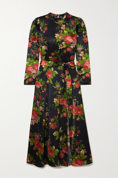 Reformation - + Net Sustain Julius Belted Floral-print Silk-charmeuse Midi Dress - Black