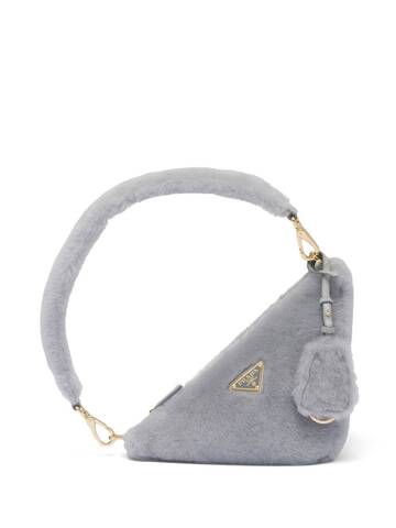 prada mini triangle logo shearling shoulder bag - grey