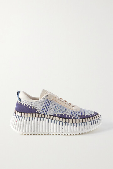 Chloé Chloé - Nama Embroidered Suede And Recycled-mesh Sneakers - Blue