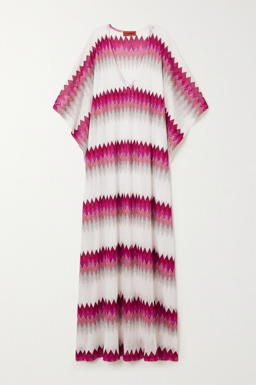 missoni - striped metallic crochet-knit kaftan - red