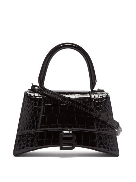 Balenciaga - Hourglass Small Crocodile-effect Leather Bag - Womens - Black