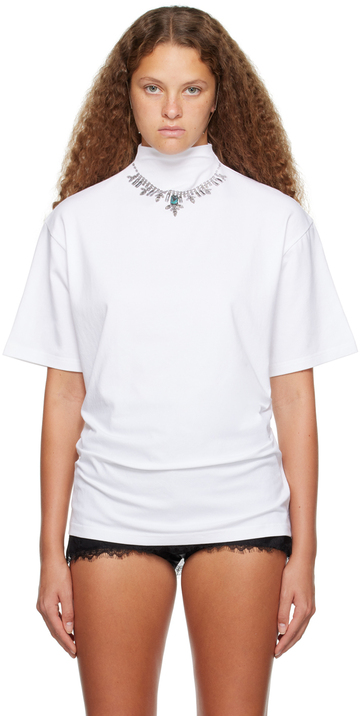 pushbutton white emerald necklace t-shirt