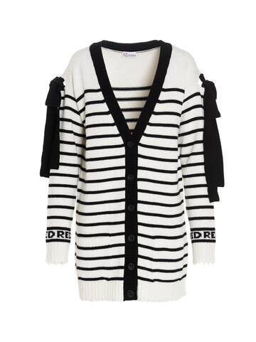 RED Valentino Cut-out Detail Striped Cardigan in black / white