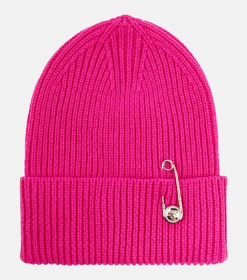 versace safety pin ribbed-knit wool beanie in pink