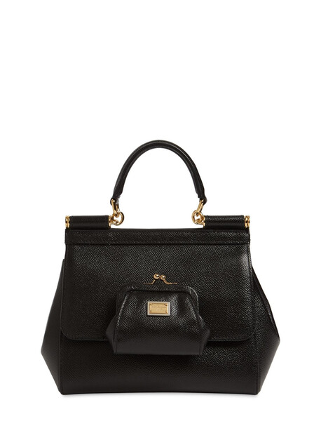 DOLCE & GABBANA Small Sicily Dauphine Leather Bag in black