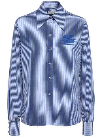 etro striped cotton poplin shirt w/logo in blue / white