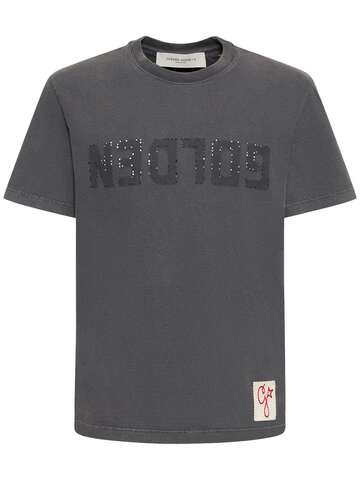 golden goose logo distressed cotton jersey t-shirt in anthracite
