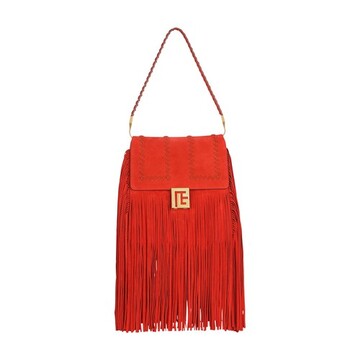 Balmain Rust-colo suede and leather Ely bag with fringe